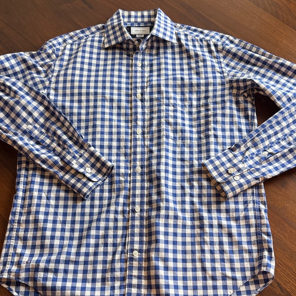 Eden park - Navy and White Gingham Men's Shirt - 40-15 3/4